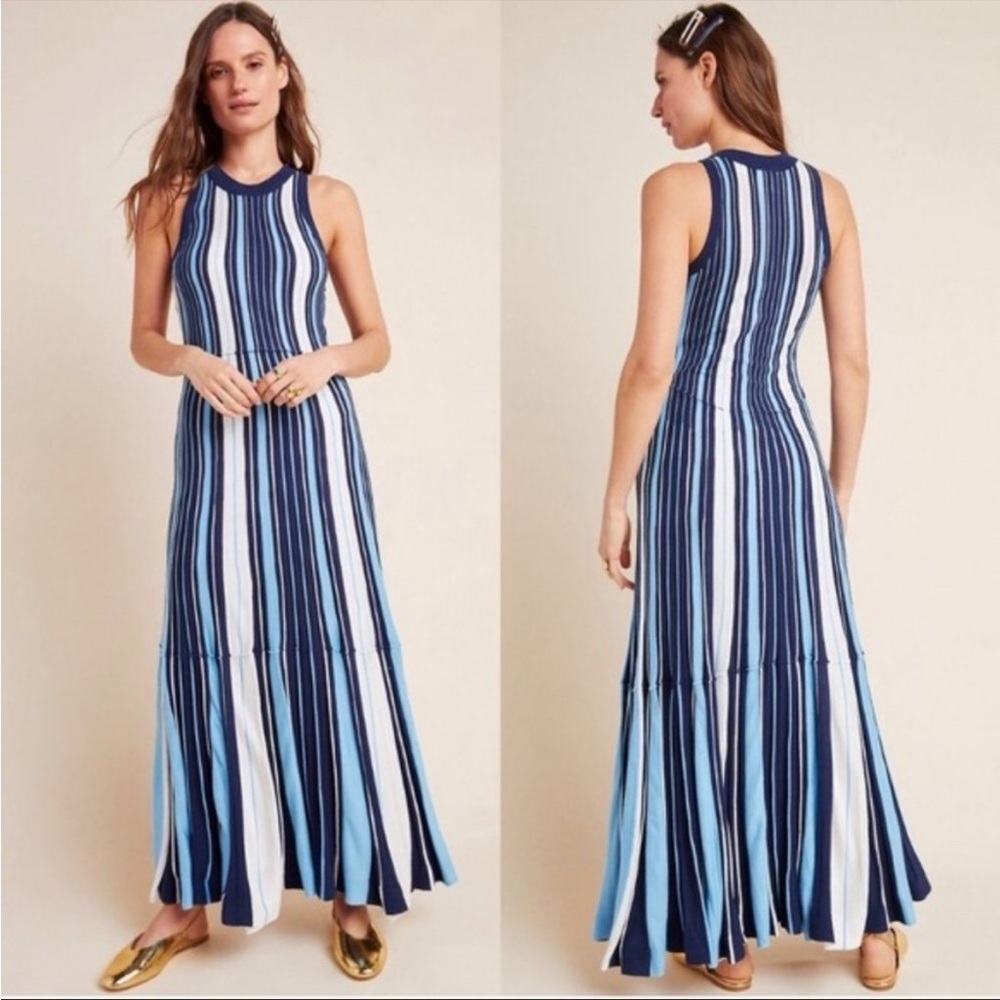 Anthropologie LISANNE SWEATER Maxi Knit Slip dress. Lined Tiered Size S